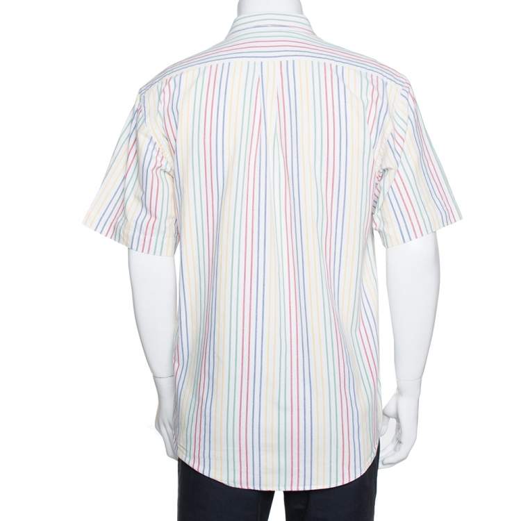 مملوكة مسبقًا Ralph Lauren White Striped Cotton Short Sleeve Shirt XL