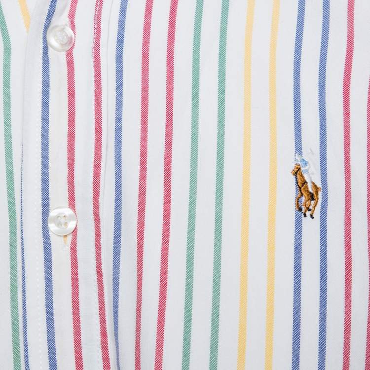 مملوكة مسبقًا Ralph Lauren White Striped Cotton Short Sleeve Shirt XL