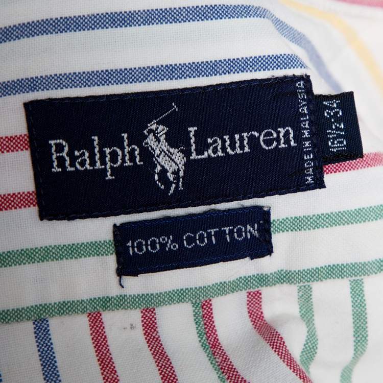 مملوكة مسبقًا Ralph Lauren White Striped Cotton Short Sleeve Shirt XL