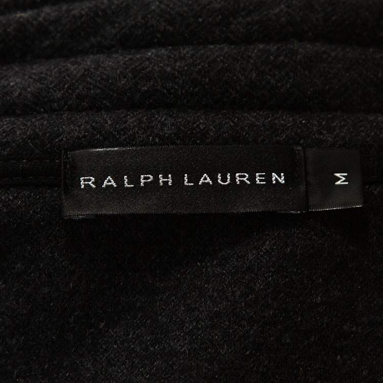 Pre Owned Ralph Lauren Grey Herringbone Wool Zip Front Jacket M