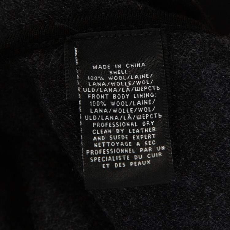 Pre Owned Ralph Lauren Grey Herringbone Wool Zip Front Jacket M