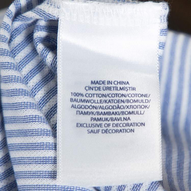 Pre Owned Ralph Lauren Blue Flag Embroidered Striped Knit Oxford Shirt L