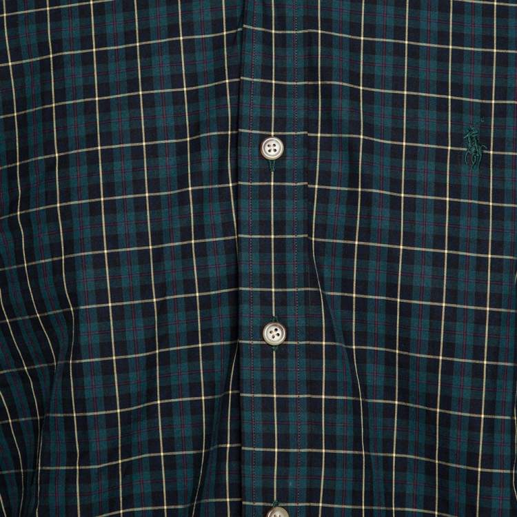 Pre Owned Ralph Lauren Green Checked Cotton Custom Fit Shirt M