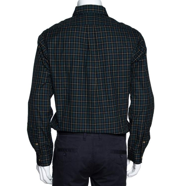Pre Owned Ralph Lauren Green Checked Cotton Custom Fit Shirt M