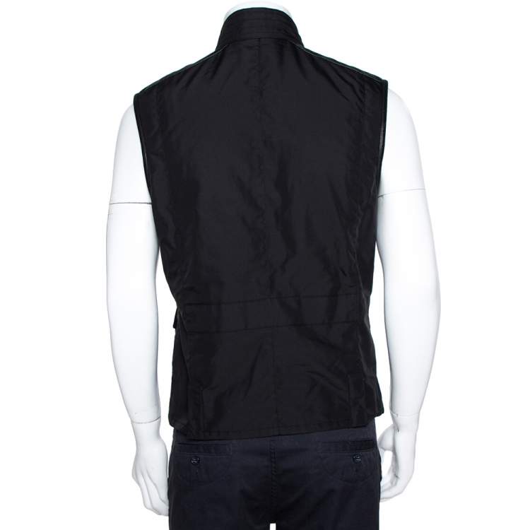 Pre Owned Ralph Lauren Black Leather Trim Vest Jacket M