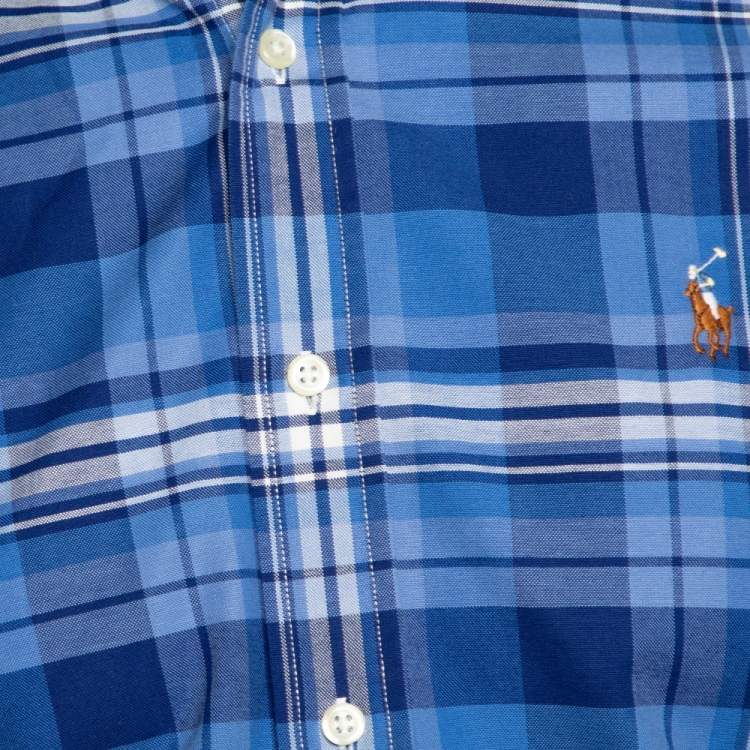 Pre Owned Ralph Lauren Blue Plaid Checked Stretch Oxford Slim Fit Shirt M