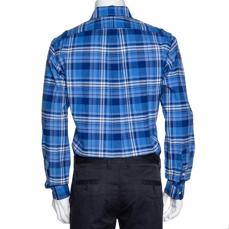 Pre Owned Ralph Lauren Blue Plaid Checked Stretch Oxford Slim Fit Shirt M