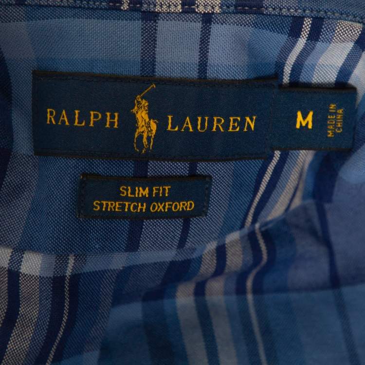 Pre Owned Ralph Lauren Blue Plaid Checked Stretch Oxford Slim Fit Shirt M