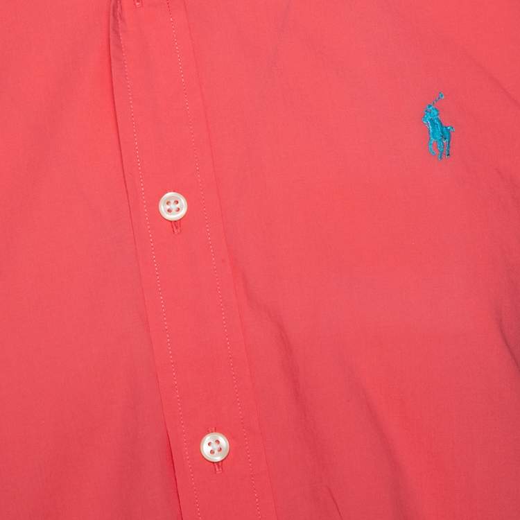 Pre Owned Ralph Lauren Coral Pink Cotton Button Down Long Sleeve Shirt M