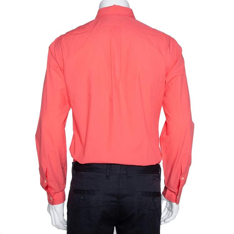 Pre Owned Ralph Lauren Coral Pink Cotton Button Down Long Sleeve Shirt M