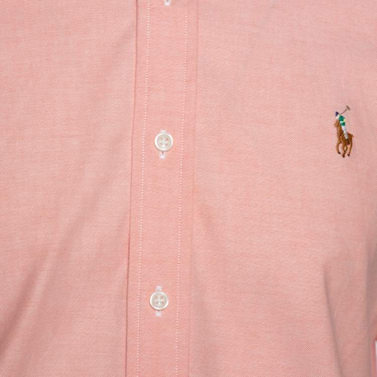 Pre Owned Ralph Lauren Light Orange Stretch Oxford Slim Fit Shirt M