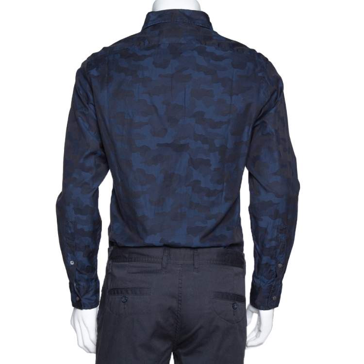 Pre Owned Ralph Lauren Navy Blue Camo Pattern Cotton Long Sleeve Shirt M