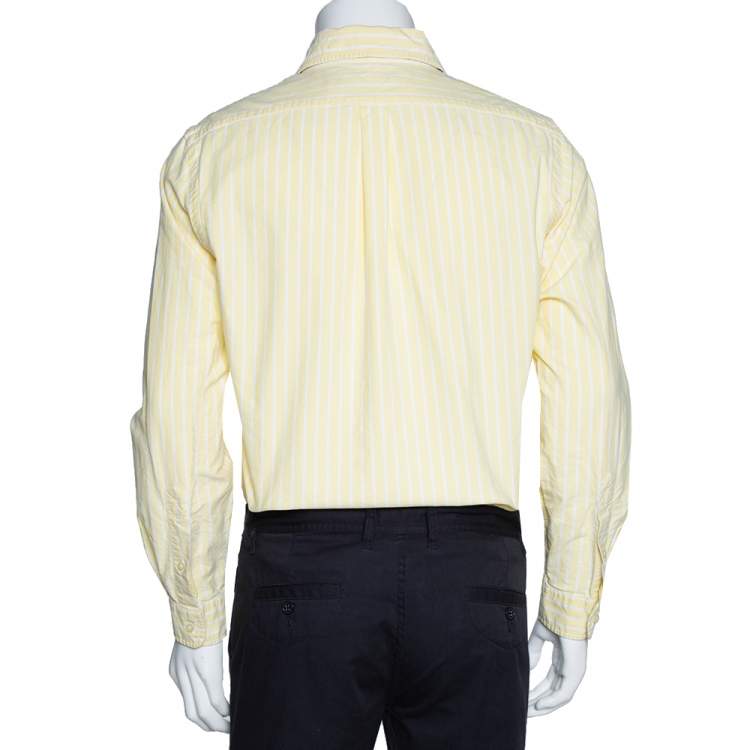 Pre Owned Ralph Lauren Light Yellow Striped Cotton Long Sleeve Shirt M
