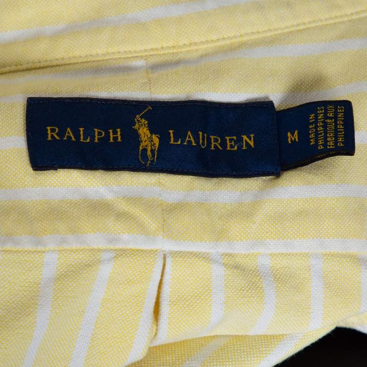 Pre Owned Ralph Lauren Light Yellow Striped Cotton Long Sleeve Shirt M