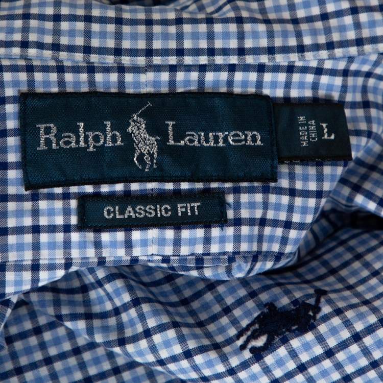 مملوكة مسبقًا Ralph Lauren Blue Checked Cotton Short Sleeve Shirt L
