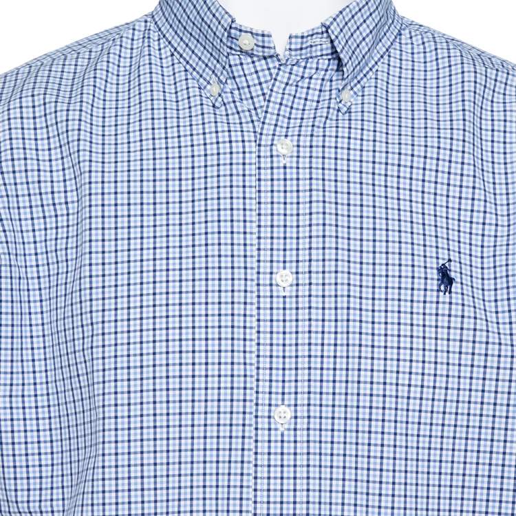مملوكة مسبقًا Ralph Lauren Blue Checked Cotton Short Sleeve Shirt L