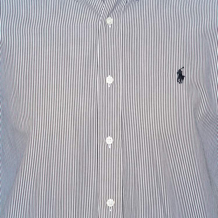 Pre Owned Ralph Lauren Monochrome Striped Cotton Long Sleeve Shirt M
