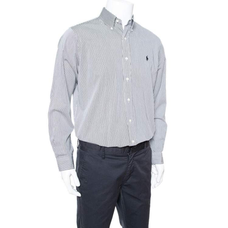 Pre Owned Ralph Lauren Monochrome Striped Cotton Long Sleeve Shirt M
