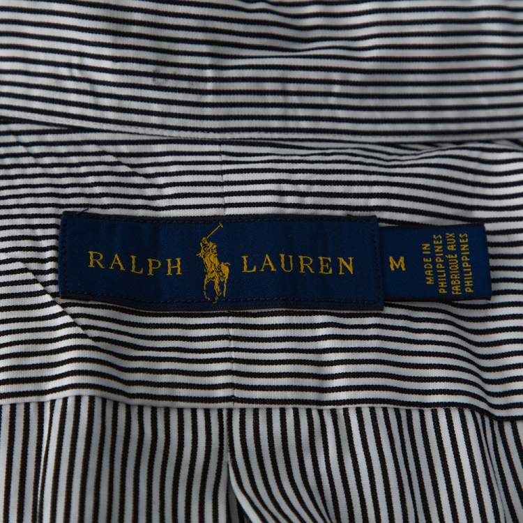 Pre Owned Ralph Lauren Monochrome Striped Cotton Long Sleeve Shirt M