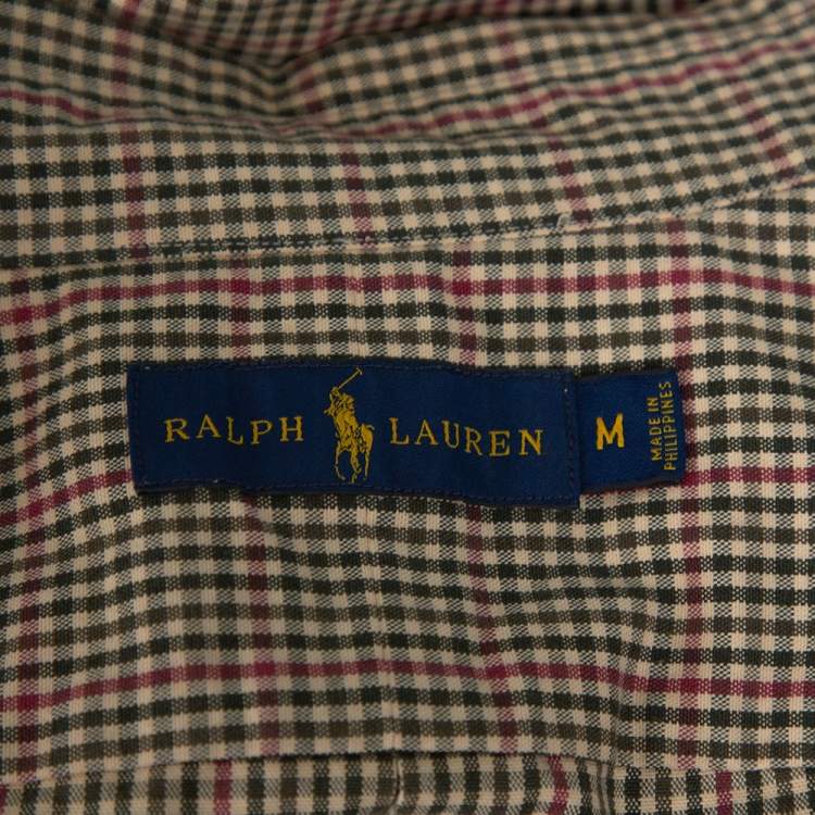 مملوكة مسبقًا Ralph Lauren Olive Green Checked Cotton Button Down Shirt M