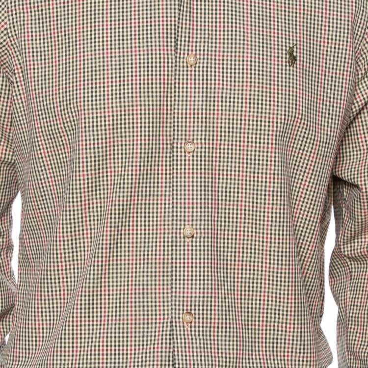 مملوكة مسبقًا Ralph Lauren Olive Green Checked Cotton Button Down Shirt M