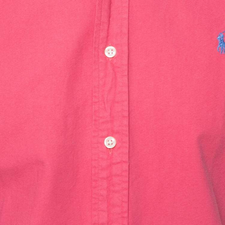 Pre Owned Ralph Lauren Coral Pink Cotton Short Sleeve Slim Fit Shirt M