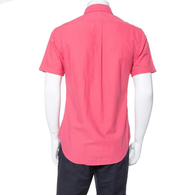 Pre Owned Ralph Lauren Coral Pink Cotton Short Sleeve Slim Fit Shirt M