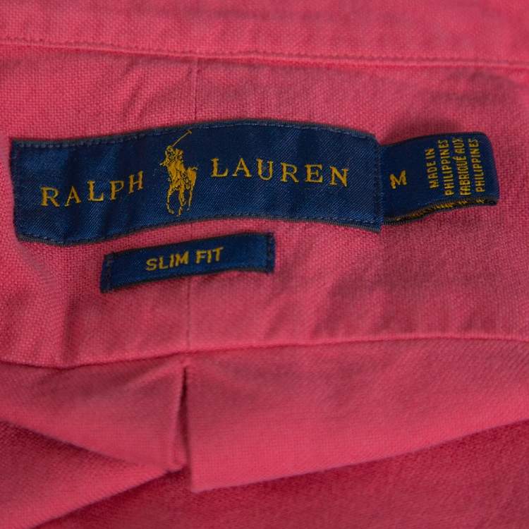 Pre Owned Ralph Lauren Coral Pink Cotton Short Sleeve Slim Fit Shirt M