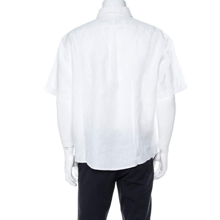 Pre Owned Ralph Lauren White Linen Short Sleeve Slim Fit Shirt XXL