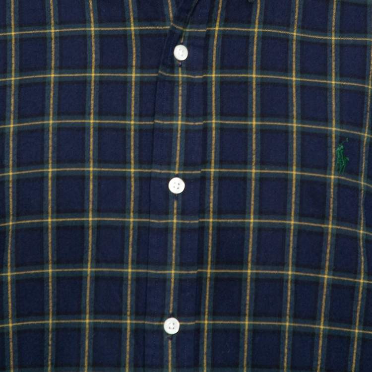 Pre Owned Ralph Lauren Navy Blue Plaid Cotton Long Sleeve Button Front Shirt XXL