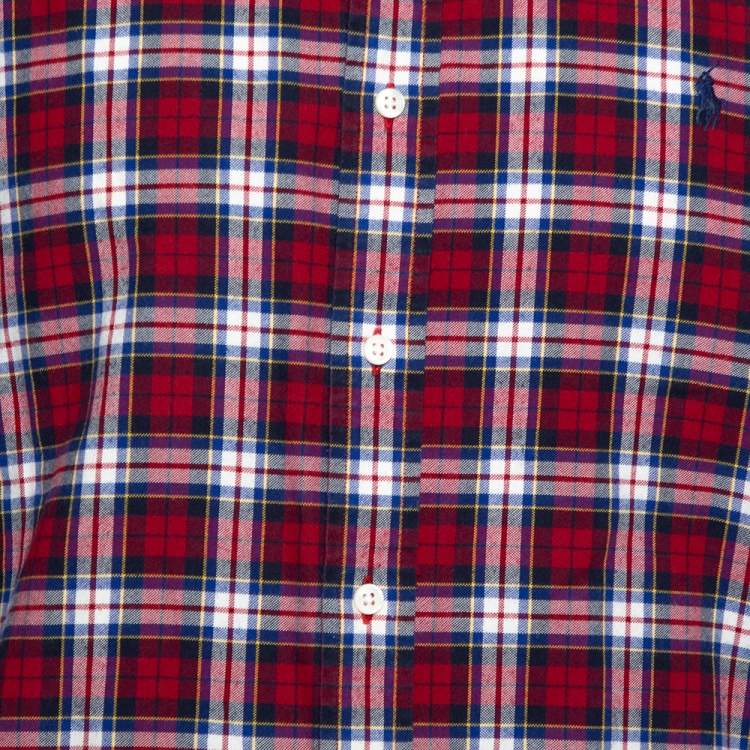 Pre Owned Ralph Lauren Red & Navy Blue Cotton Tartan Check Button Front Shirt XXL