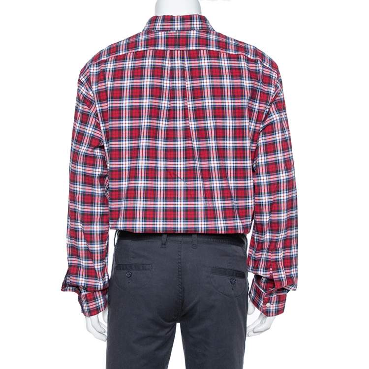 Pre Owned Ralph Lauren Red & Navy Blue Cotton Tartan Check Button Front Shirt XXL
