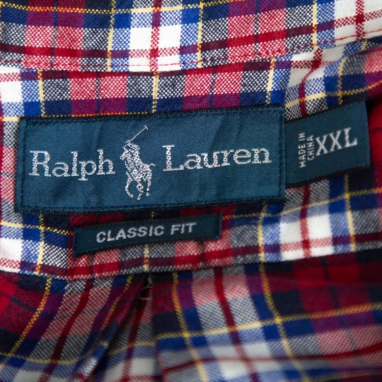 Pre Owned Ralph Lauren Red & Navy Blue Cotton Tartan Check Button Front Shirt XXL