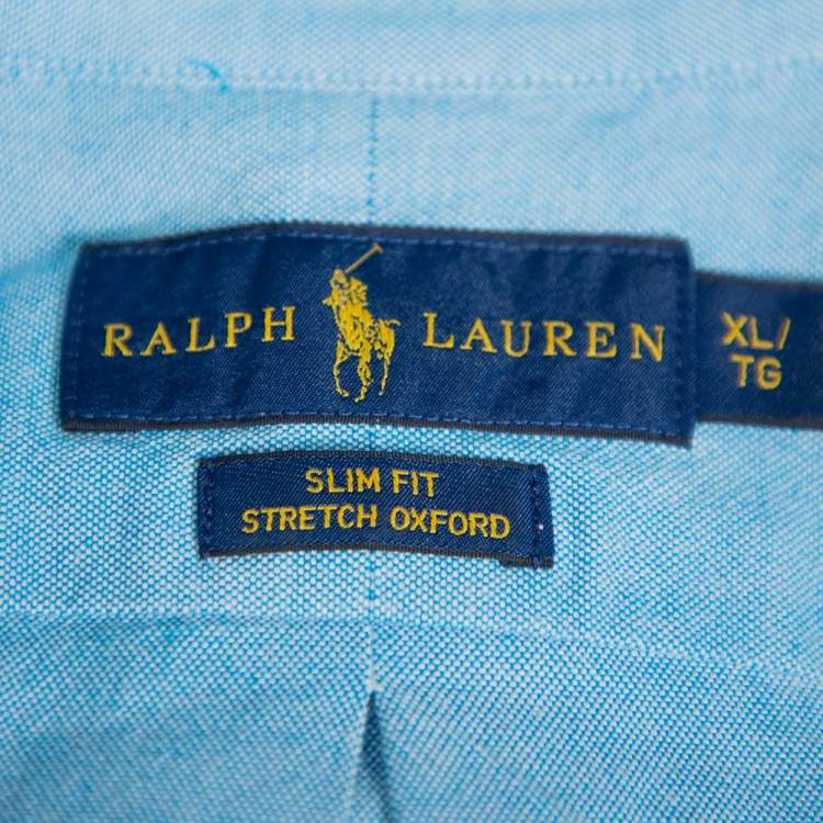Pre Owned Ralph Lauren Blue Cotton Button Front Slim Fit Oxford Shirt XL