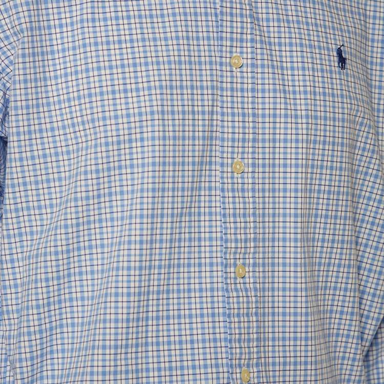 Pre Owned Ralph Lauren Blue & White Checkered Cotton Button Front Shirt L
