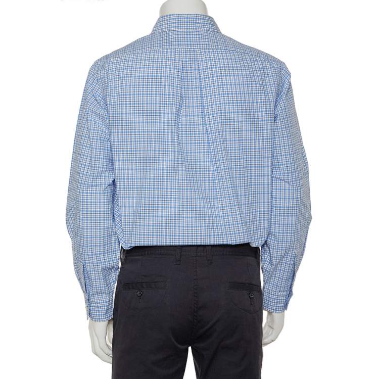 Pre Owned Ralph Lauren Blue & White Checkered Cotton Button Front Shirt L