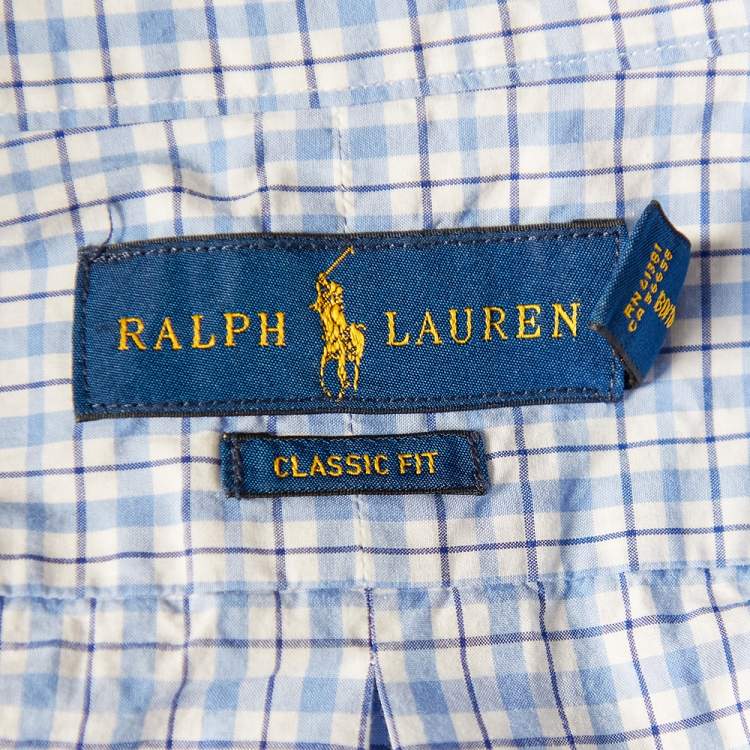 Pre Owned Ralph Lauren Blue & White Checkered Cotton Button Front Shirt L
