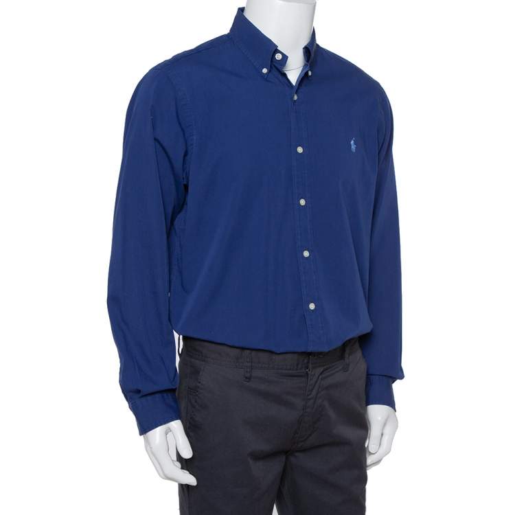 Pre Owned Ralph Lauren Navy Blue Cotton Button Front Shirt L