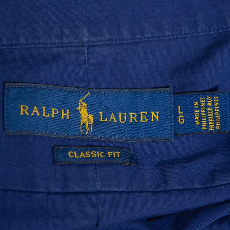 Pre Owned Ralph Lauren Navy Blue Cotton Button Front Shirt L