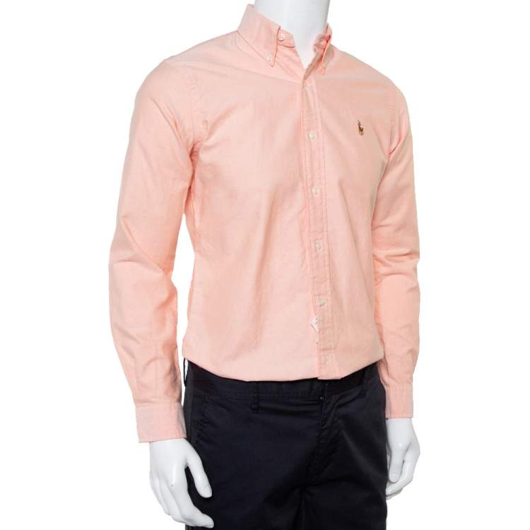 Pre Owned Ralph Lauren Pink Cotton Button Front Custom Fit Shirt S