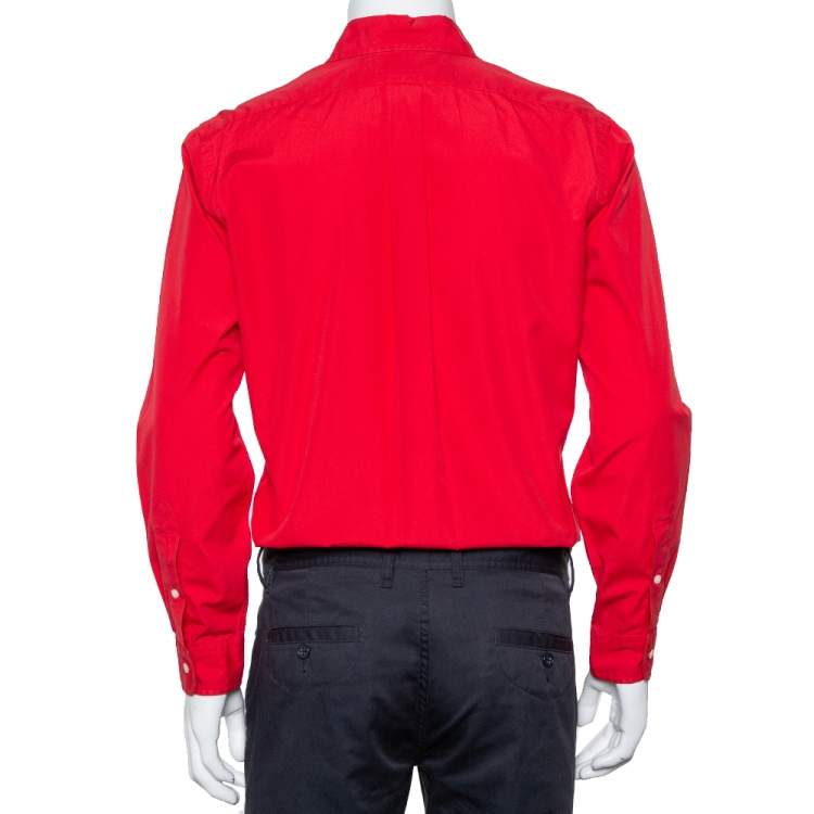 Pre Owned Ralph Lauren Red Cotton Button Front Classic Fit Shirt S