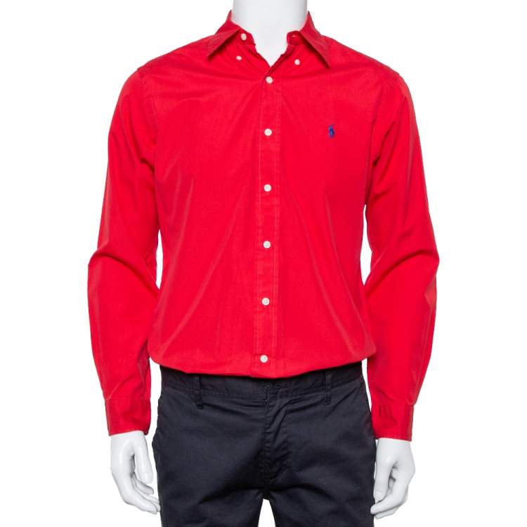 Ralph Lauren Red Cotton Button Front Classic Fit Shirt S Ralph Lauren