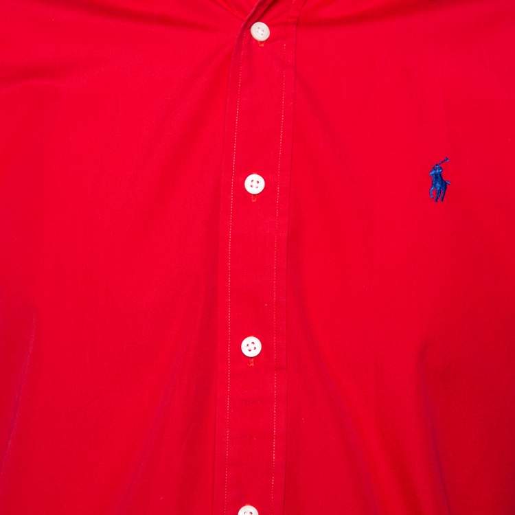 Pre Owned Ralph Lauren Red Cotton Button Front Classic Fit Shirt S