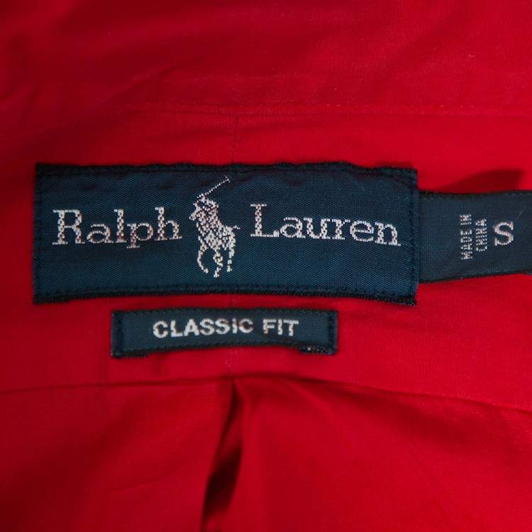Pre Owned Ralph Lauren Red Cotton Button Front Classic Fit Shirt S