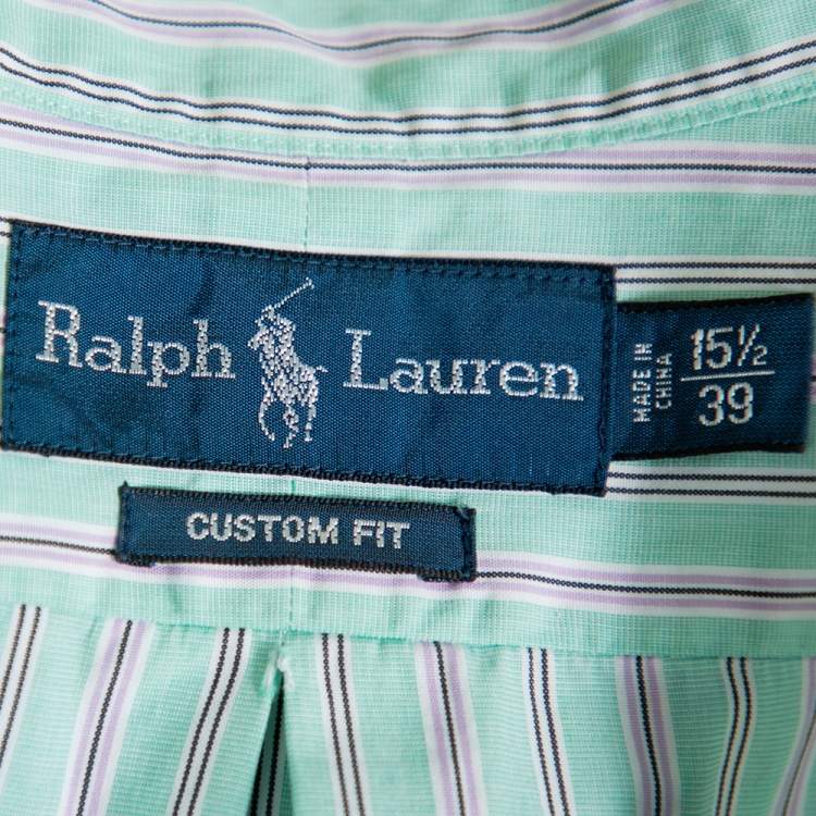 Pre Owned Ralph Lauren Green Striped Cotton Button Front Custom Fit Shirt M