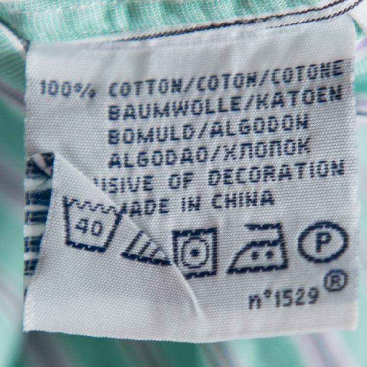 Pre Owned Ralph Lauren Green Striped Cotton Button Front Custom Fit Shirt M
