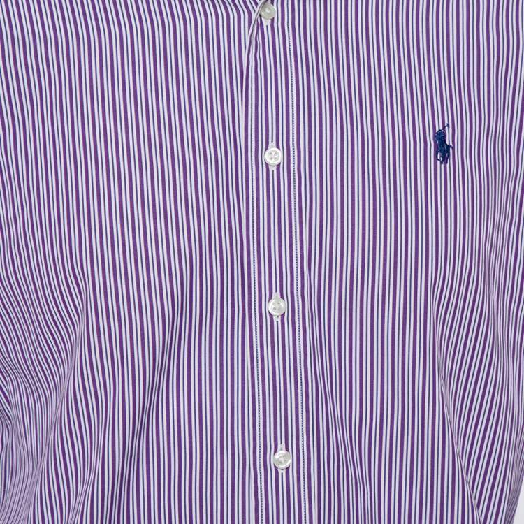Pre Owned Ralph Lauren Purple Striped Cotton Button Front Custom Fit Shirt M