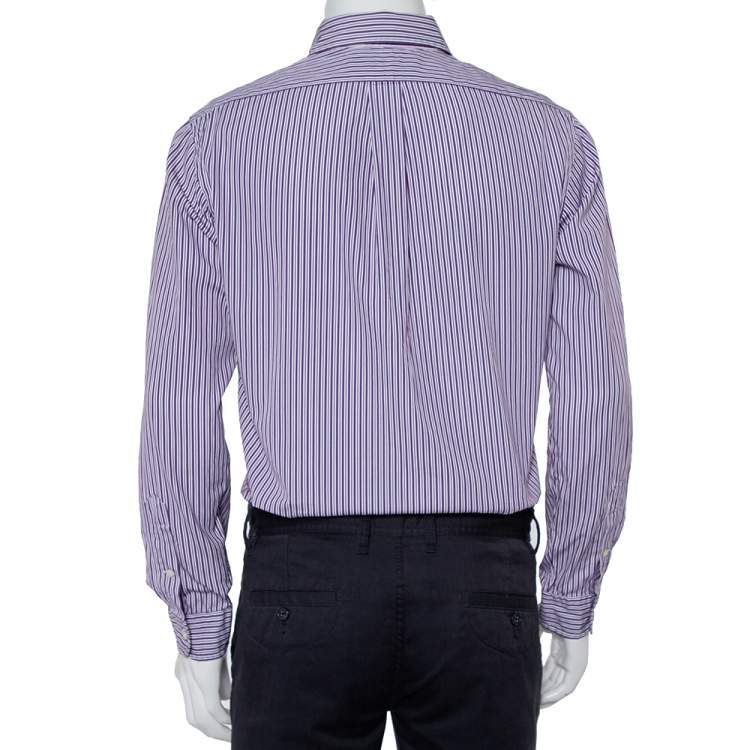Pre Owned Ralph Lauren Purple Striped Cotton Button Front Custom Fit Shirt M