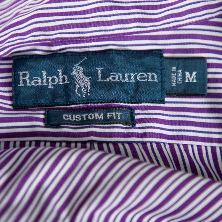 Pre Owned Ralph Lauren Purple Striped Cotton Button Front Custom Fit Shirt M