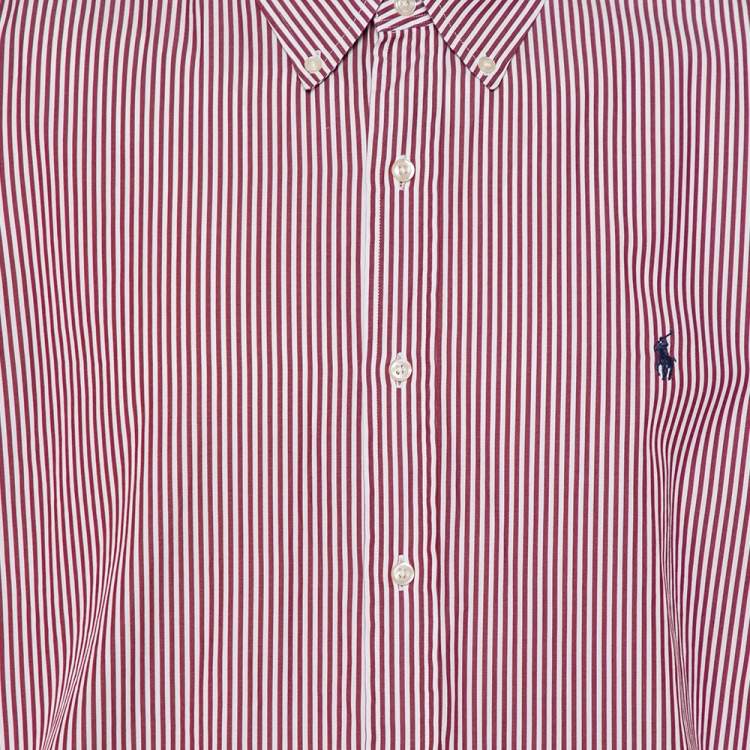 Pre Owned Ralph Lauren Burgundy Striped Cotton Logo Embroidered Button Front Shirt XXL